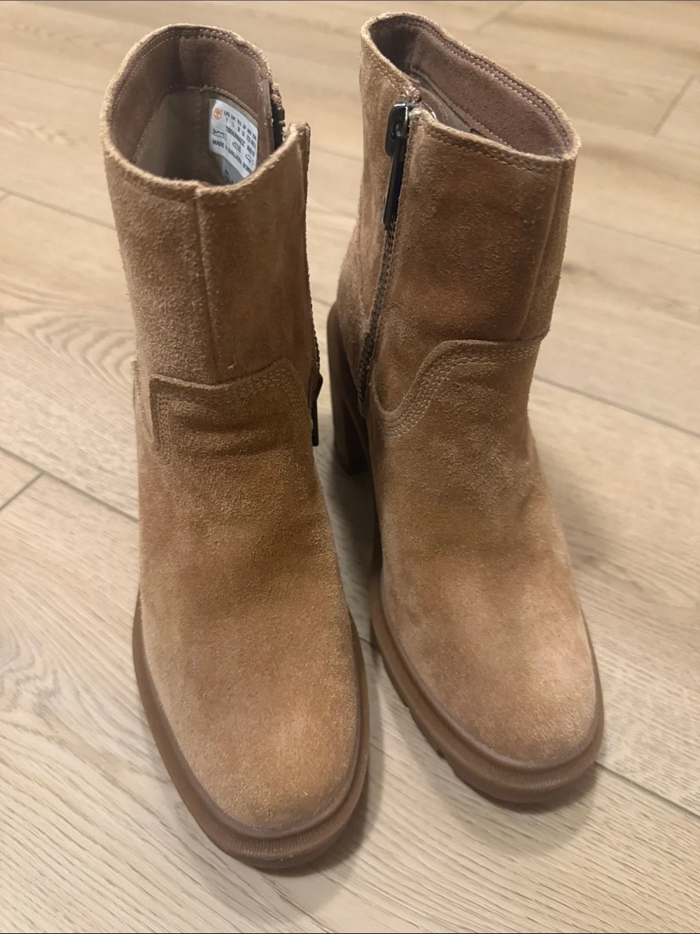 Women’s Tan Suede Ankle Boots - Classic Chunky Heel